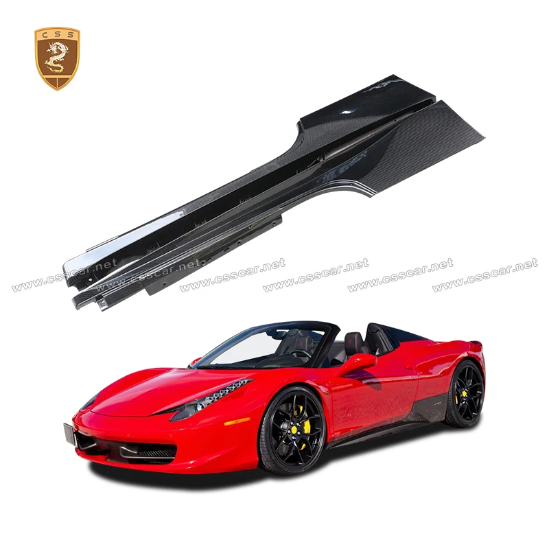 

High Quality Dry Carbon Fiber Car Side Skirt Kits For Ferrari 458 OEM Replacement Style Side Door Pedal Splitter Part 2015-2019