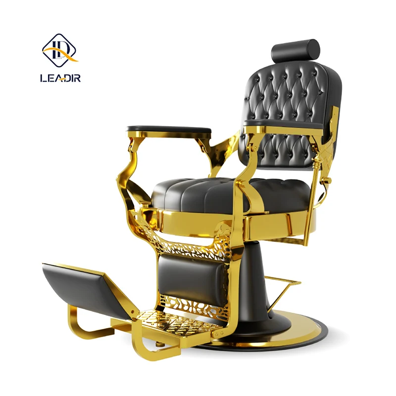 

High Quality Barbershop Furniture Black Gold Antique Styling Hairdresser Chair Heavy Duty Hydraulic Man Barber Chair