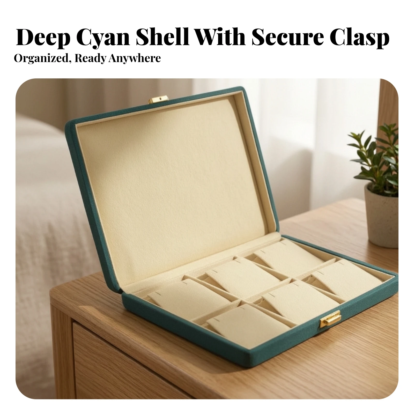 Jewelry Storage Box with Hinged Lid Secure Jewelry Case with Clasp Sturdy Elegant for Dressing Table, Travel