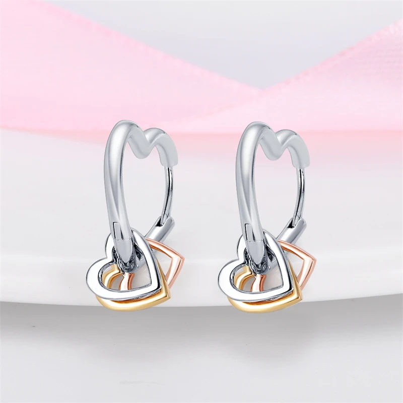 Hot Sales 925 Sterling Silver Gold Heart Shape Hoop Earrings For Women Fine Birthday Anniversary Jewelry Gifts