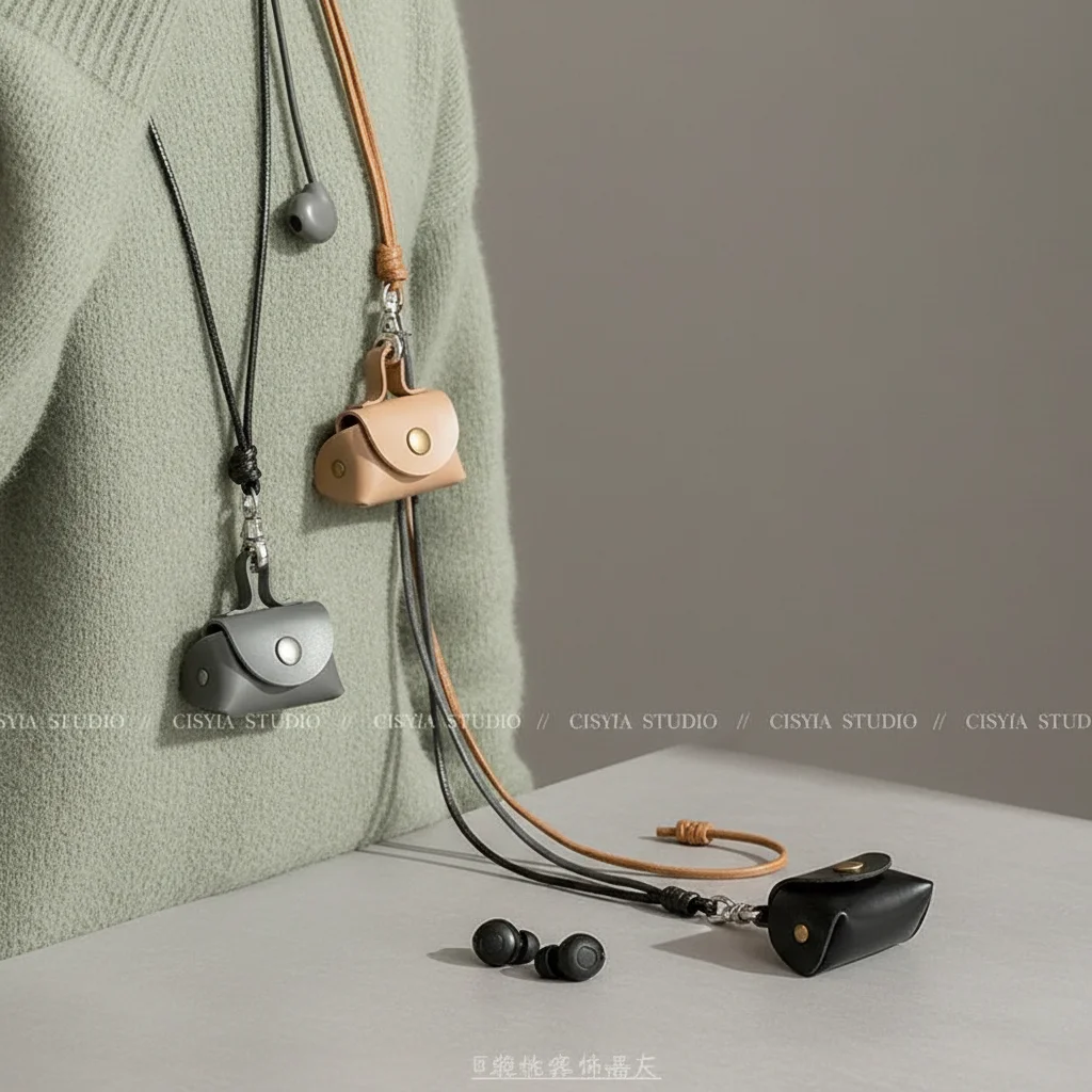 Decorative Headphone Cover Classical Leather Mini Bag Retro Key Holder Authentic Earbud Case For Road Trip Gift For Niche Daily