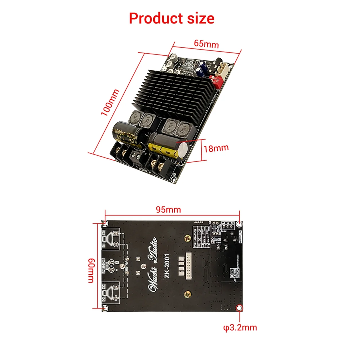 

DLXY ZK-2001 TPA3221 100WX2 Dual Channel Pure Rear Stage Digital Amplifier Board 200W AMP Bridged Mono Subwoofer Speaker