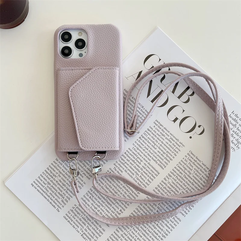 Trendige Crossbody-Leder-Brieftaschenhülle mit Lanyard für iPhone 18 17 18Pro 16 15 17Pro 14 13 Pro Max 12 16Pro, Handytasche mit Schminkspiegel – Detail 19