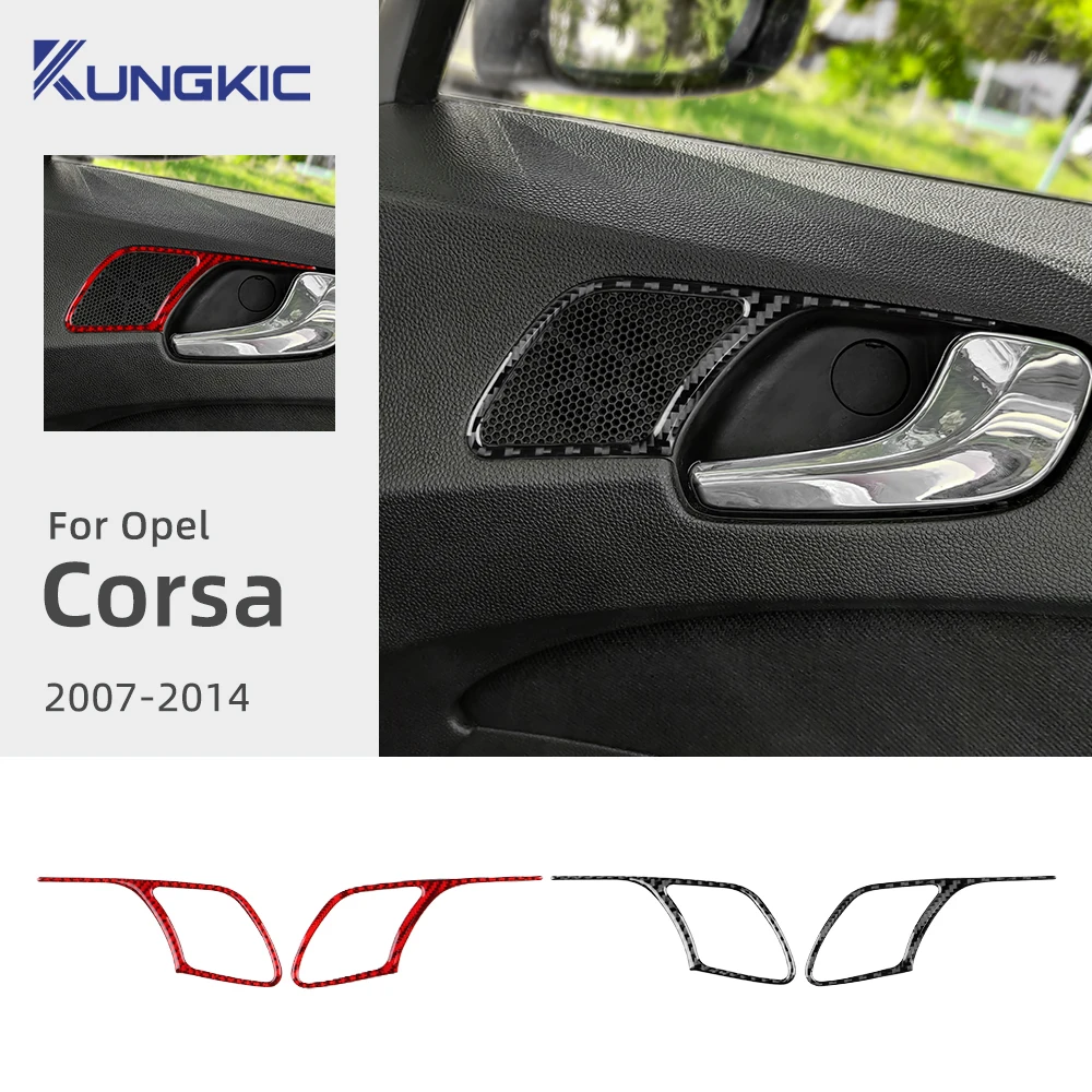 For Opel Corsa D 2007 2008 2009 2010 2011 2012 2013 2014 Real Soft Carbon Fiber Car Door Handle Audio Frame Trim Sticker LHD RHD