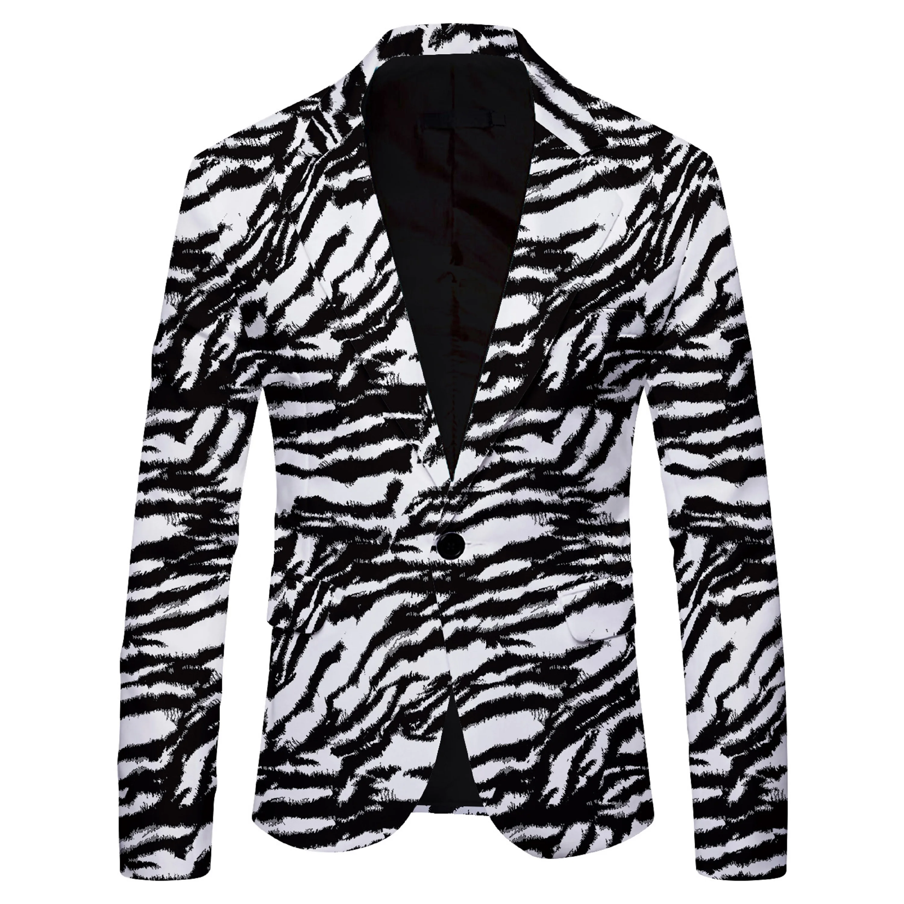 

Men's Casual Printed Black and White Striped Stylish Slim-Fit Suit Jacket, Long-Sleeved Single-Button Suit