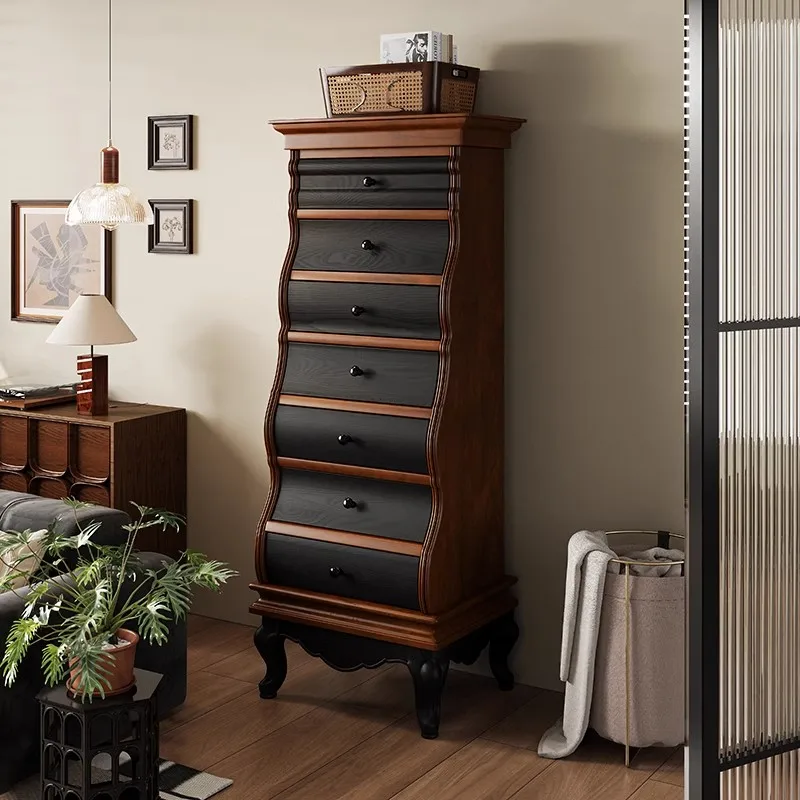 American retro seven-chest cabinet solid wood porch cabinet drawer living room corner storage locker bedroom decorative