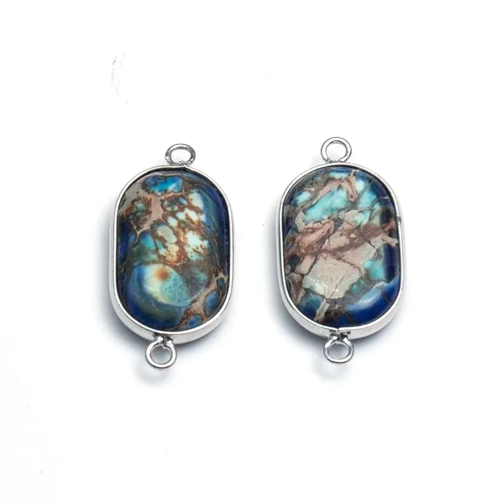 

1PC Natural Imperial Stone Charm 26x35mm Double Hole Connector Rectangle Pendant for Making Bracelet Necklace Jewelry