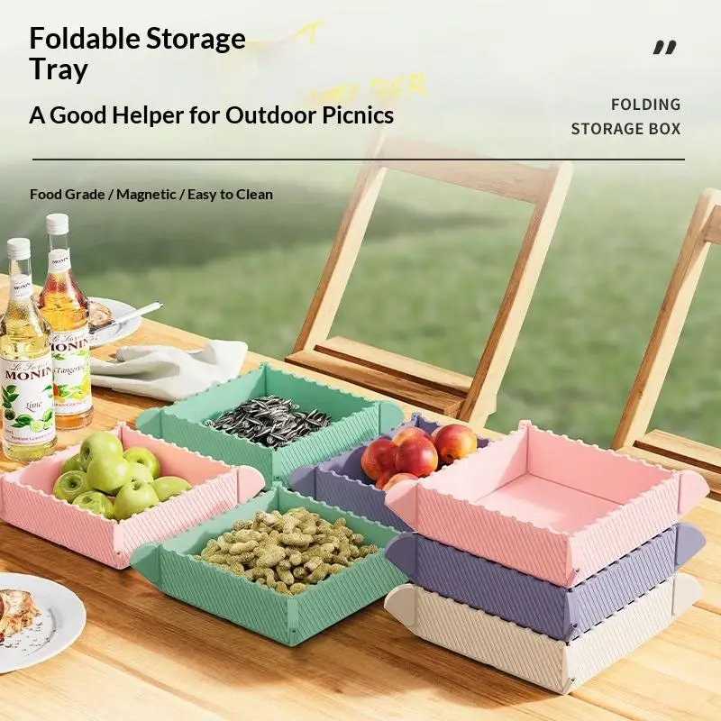 Foldable Magnetic Heat Resistant Silicone Mat Portable Cutting Board Placemat for Casserole Fruit Vegetable Plate Camping