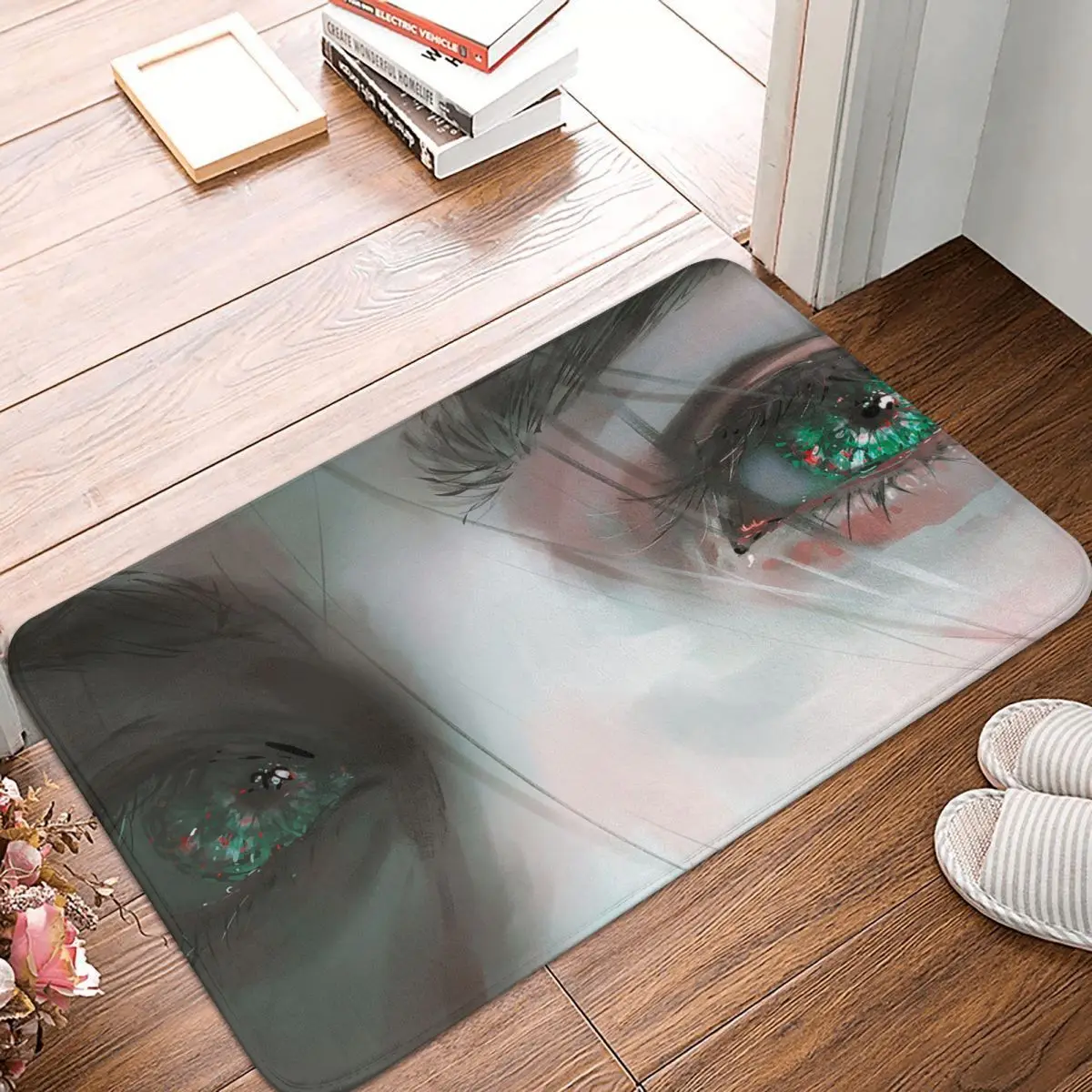 

Illustration Bath Mat Beautiful Girl Eyes Doormat Flannel Carpet Entrance Door Rug Home Decoration