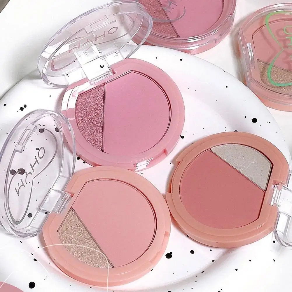 2-in-1-Multifunktions-Rouge-Highlighter-Palette, Aprikosenrosa, Wangentönung, Rouge-Puder, natürliches Gesichts-Make-up, mattierter Rouge-Schimmer, neu