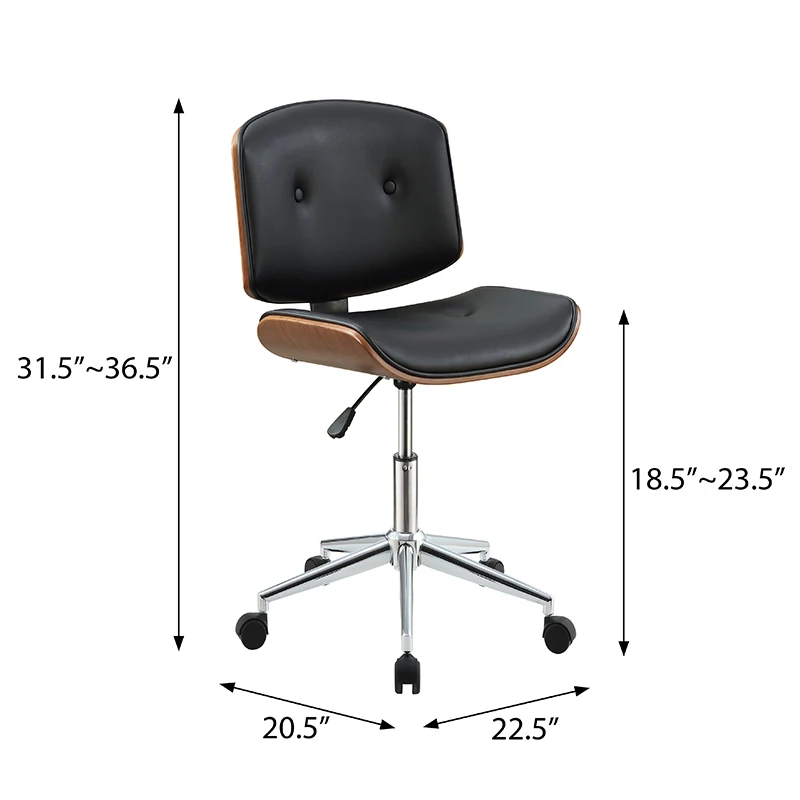 Black and Walnut Swivel Office Chair With Flip-Up Armrests And Wheels On-Site