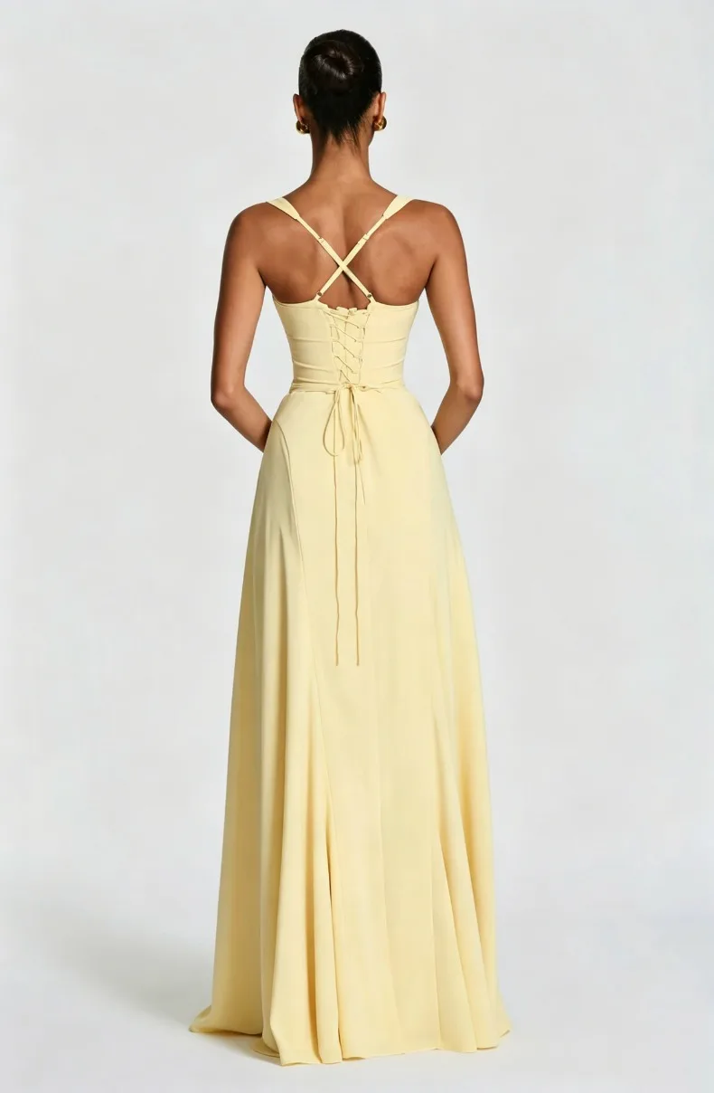 Einfarbiges trägerloses Camisole-Kleid mit Rückenausschnitt und Taillenbund, A-Linien-Kleid, elegantes Abendkleid für Geburtstagsfeiern und Brautjungfern. – Detail 5
