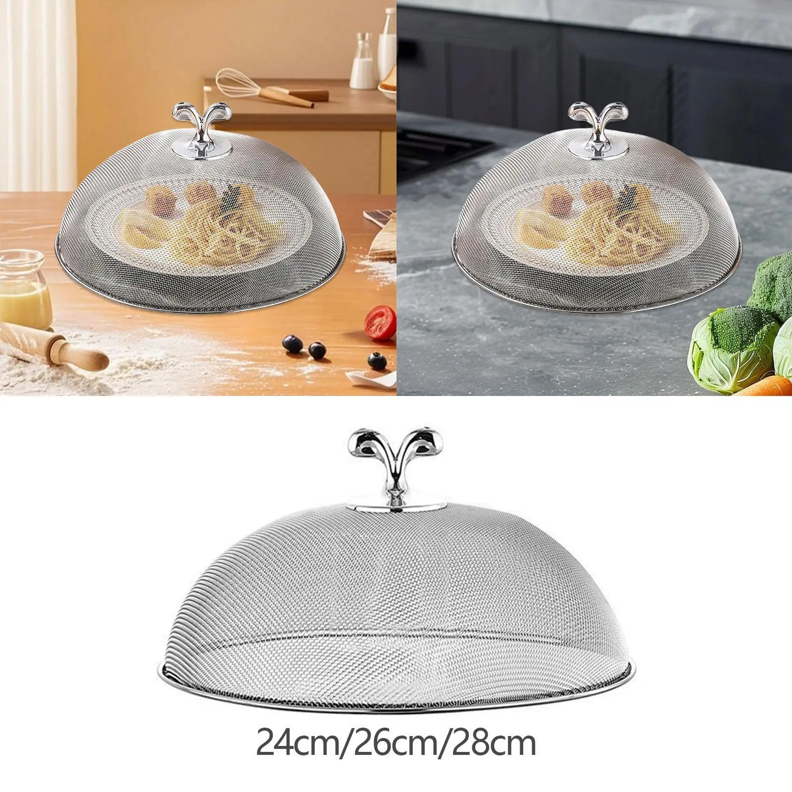 Protezione per alimenti in rete di acciaio inossidabile Tenda per alimenti riutilizzabile robusta e multiuso in rete rotonda per cucina domestica su ciotole, piatti