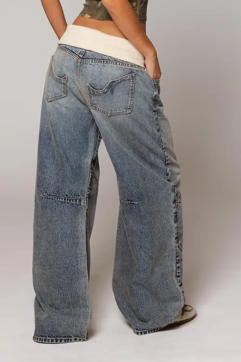 Hip Hop Splice Fashion Basics Retro Jeans for Women's Simple Dressing Up Daily Necessary Wide Leg Pants Baggy Cargo Pants view 3