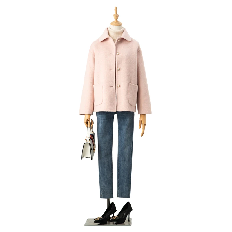 Double-Sided 100% Pure Wool Coat For Women Short Style High-End Petite Size Doll Collar New Woolen Coat Cashmere Top