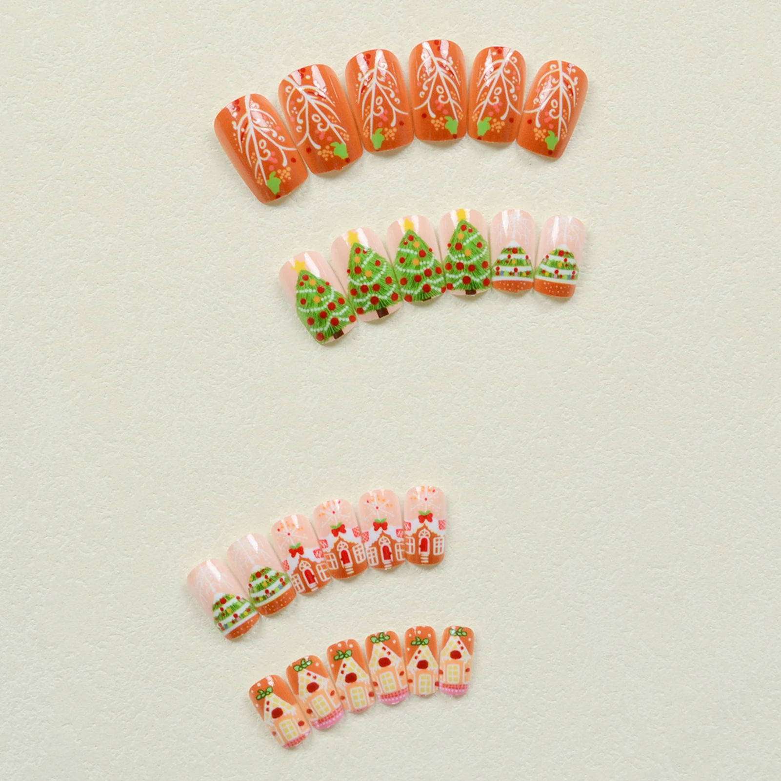24 قطعة عيد الميلاد الأظافر وهمية أحمر أخضر اللون متوسط طول نعش اضغط على الأظافر الكرتون سانتا كلوز/شجرة عيد الميلاد المطبوعة مسمار الفن
