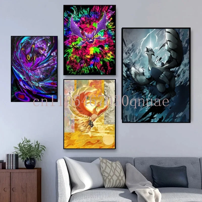 

Japanese Classic Anime Pokemon Canvas Painting Lugia Ho-Oh HD Poster and Print Watercolor Wall Art Picture Home Decor Kids Gifts