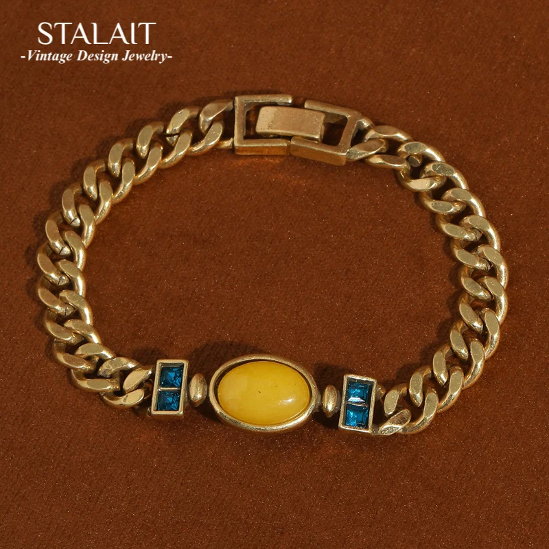 

Vintage Yellow Glazed Chain Bracelet For Charms Natural Stone Summer Jewelry Woman Accesories Bangle Girlfriend Gift 2025 New In