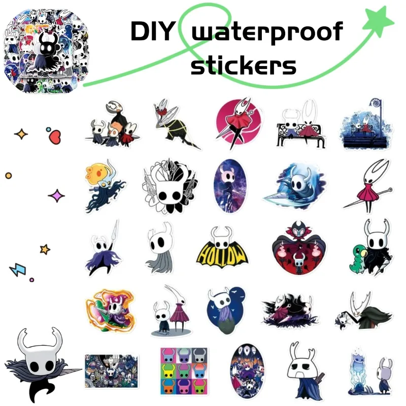 

50 Sheets Hollow Knight Graffiti Stickers, Creative Cute Cartoon Game Stickers, Waterproof DIY Decals for Phone and Luggage