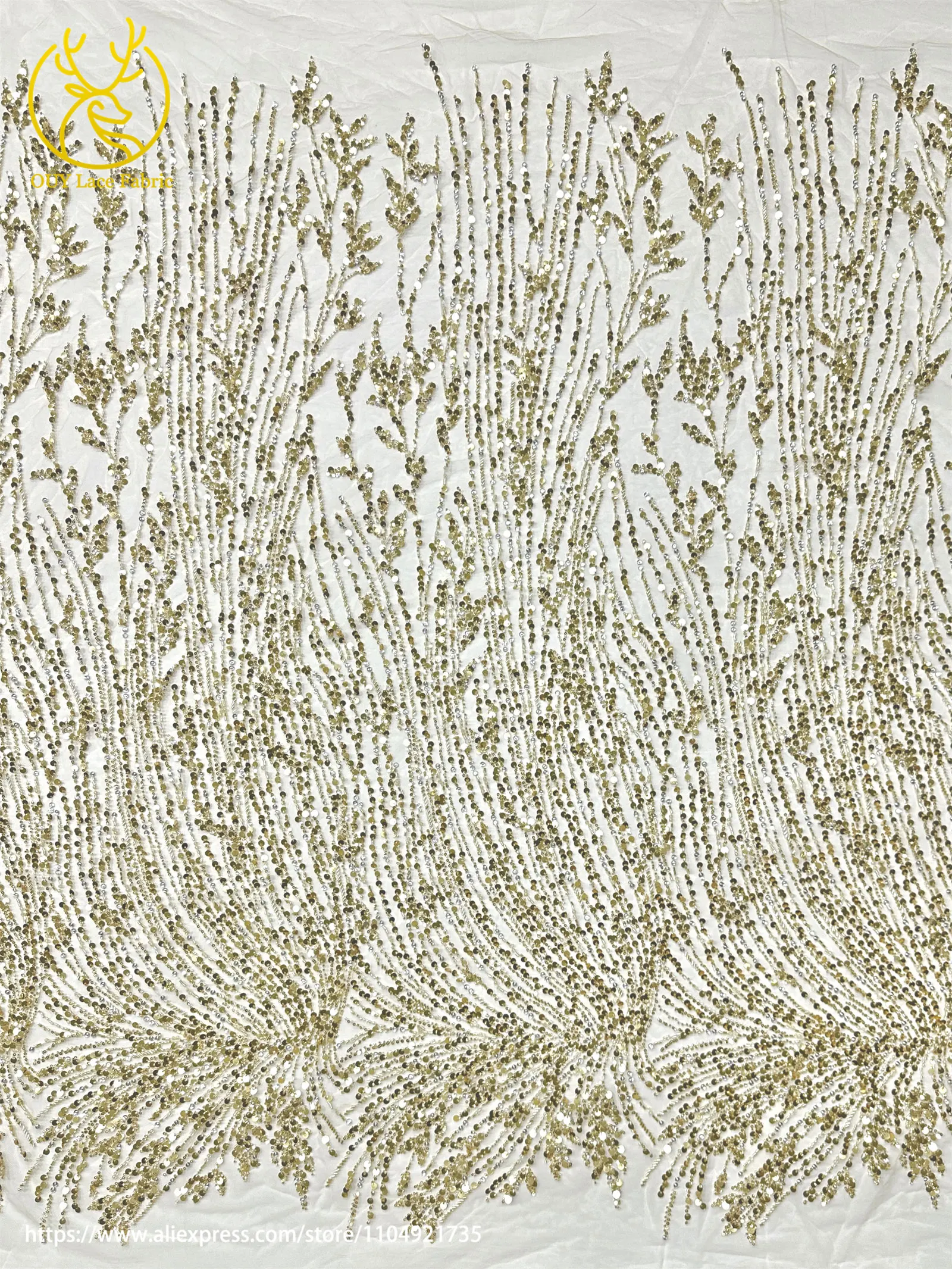Goldene Afrikanische Pailletten-Perlen-Spitze für Bräutigamkleid 2026 Luxuriöse Französische Nigerianische Bestickte Tüllspitze für Partykleider – Detail 7