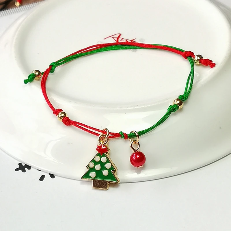 Pulseras de Navidad con colgante de copo de nieve de alce de Papá Noel, cuerda trenzada, pulseras ajustables tejidas, regalos de joyería de Año Nuevo, nuevo