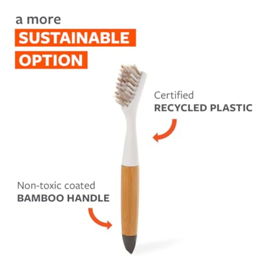 The Every-Crevice Detail Brush, Deep Cleaning Brush for Crevices, Shower, and Grout, Tough Bristles, Sustainable Bamboo Handle
