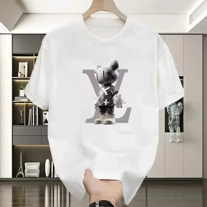 2025 صيف جديد القطن الثقيل قصيرة الأكمام تي شيرت الرجال والنساء الجولة الرقبة العصرية العلامة التجارية إلكتروني الطباعة تنوعا فضفاض Ins #1