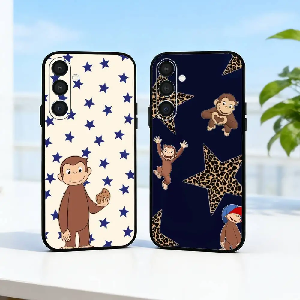 C-CuriousS G-George Monkey Phone Case For Samsung  A73,72,71,A52,51,40,41,A22,A32,31,A13, Soft Black Shell