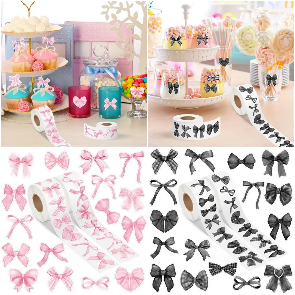 500 Buah Stiker Penyegel Ikatan Simpul Hitam Merah Muda Label Segel Kertas Pola Campuran Perlengkapan Pesta Aksesori DIY Stiker Pembungkus Kado