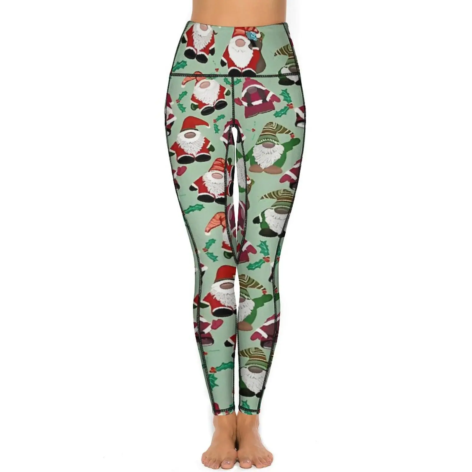 Leggings natalizi con gnomi di Babbo Natale Pantaloni da yoga fitness sexy Vita alta Legging sportivo ad asciugatura rapida con tasche Leggins personalizzati carini