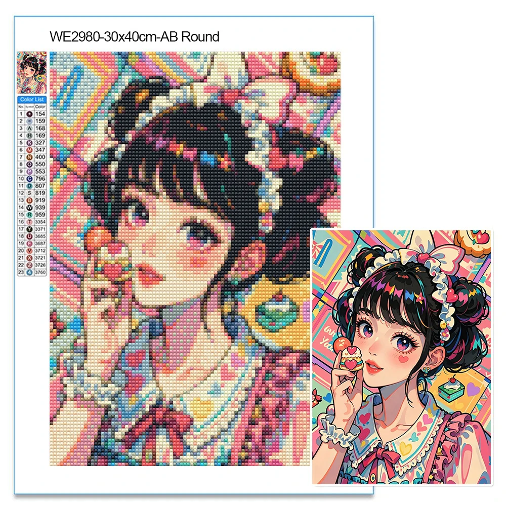 AB Diamond Painting Cartoon Girl Mosaic Cross Stitch Inlaid Water Diamond Embroidery Art Diamond Handicraft Hobby Set Gift