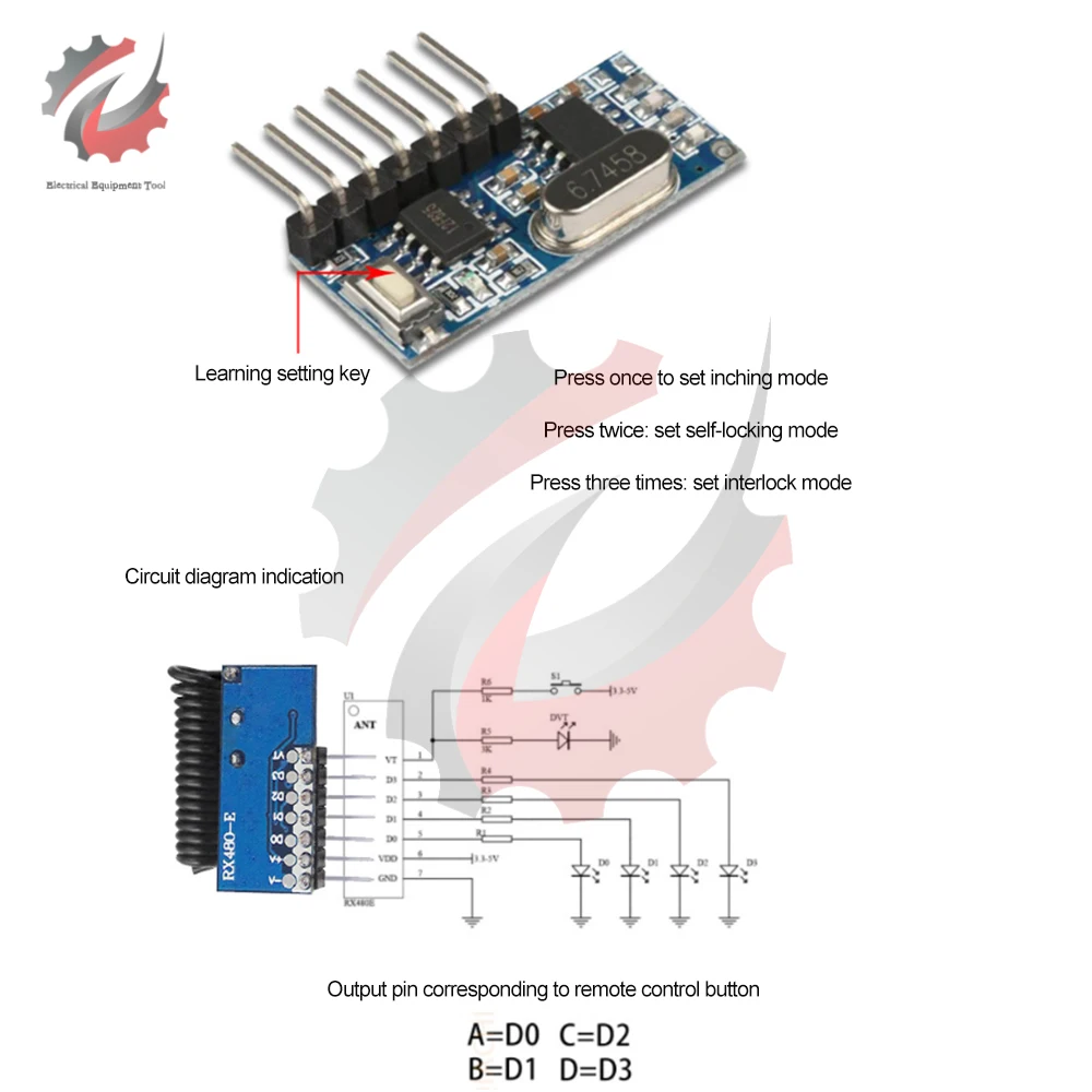 433 Mhz RF Remote Control Transmitter and 433mhz RF Relay Receiver Switch Module DC3.3V-5V Jog Self-locking Interlock Controller