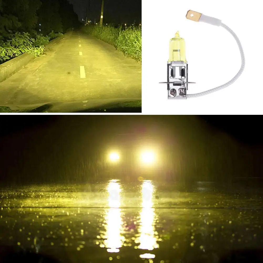 Practical H3 12V 55W 3000K Yellow Quartz Glass Halogen Xenon Bulb Ideal for Auto Head Lamps and Fog Lamps Easy to Install