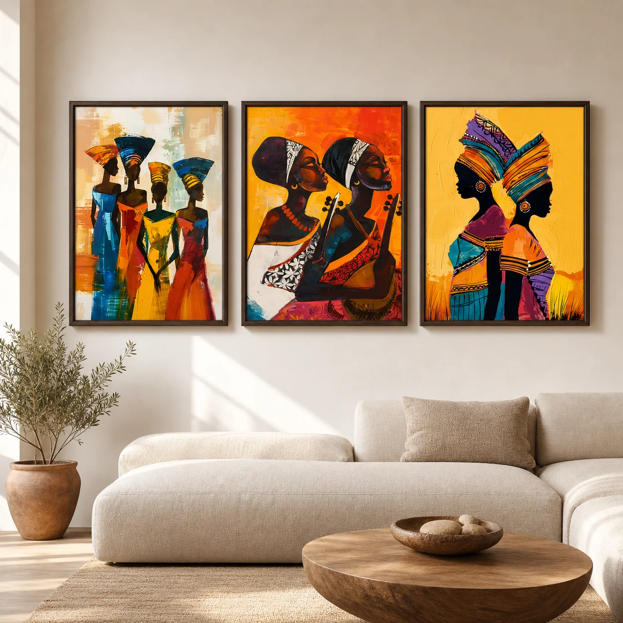 Frameless Abstract Wall Art Ethnic African Tribal Female Oil Painting Portrait Canvas Painting Western Style Living Room Wall De