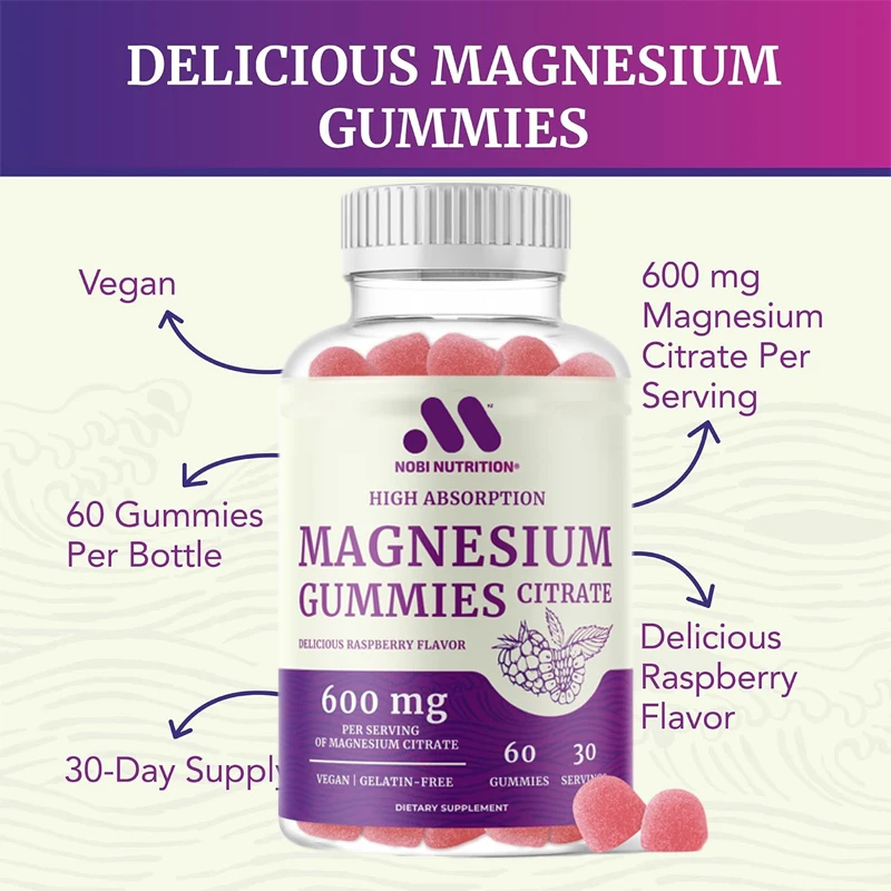 

60 Raspberry Flavored Soft Candies with Magnesium CitrateUsed for calming, relaxing,and digesting vegan,non genetically modified