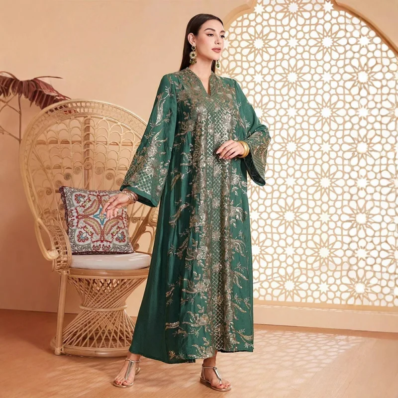 

Dubai Long Roll Dress Muslim Fashion Printed Pattern New Style