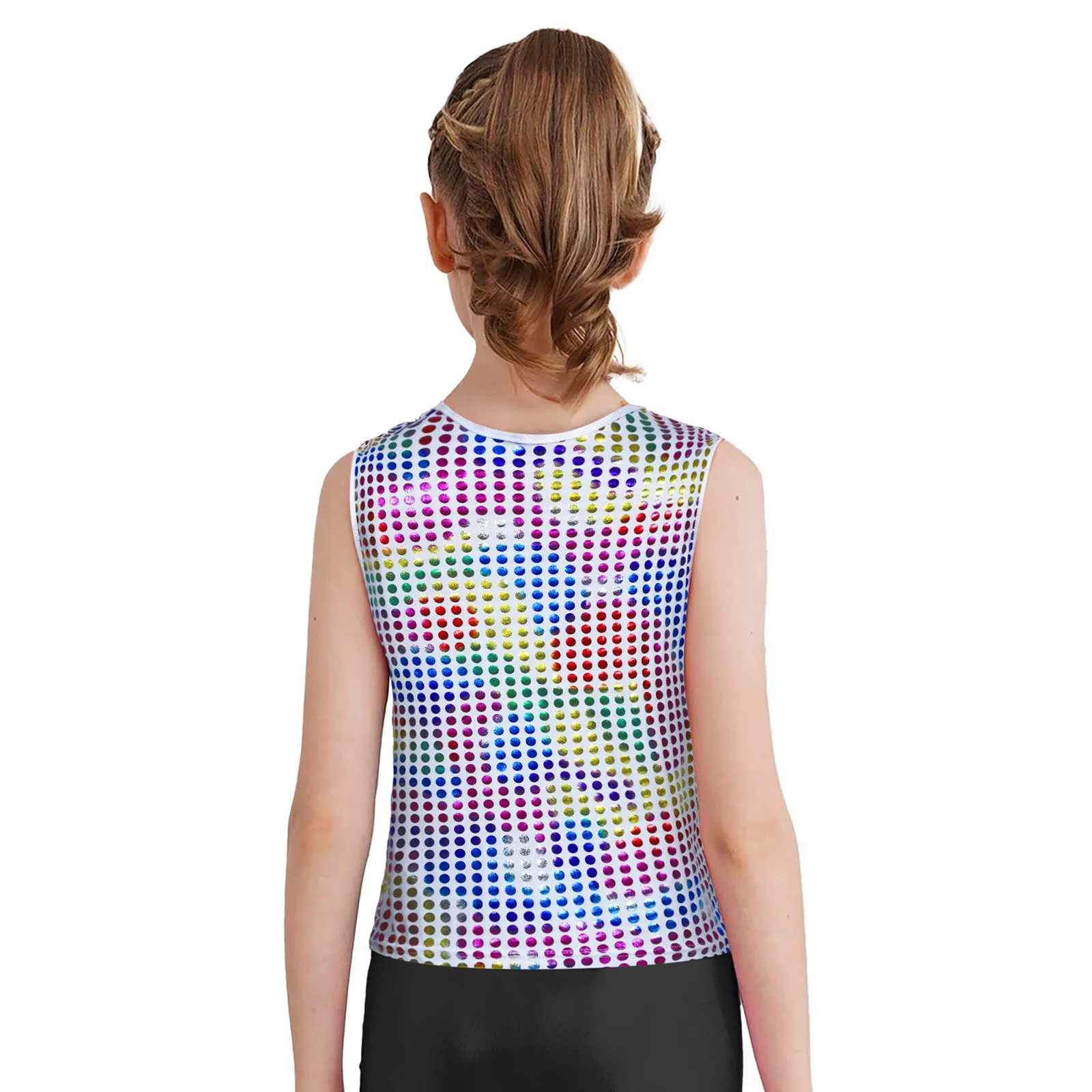 # 100-180 أطفال بنات بنين نقاط معدنية رقص الجاز سترة رقبة مستديرة بلا أكمام تانك القمم التشجيع مرحلة الأداء زي #2