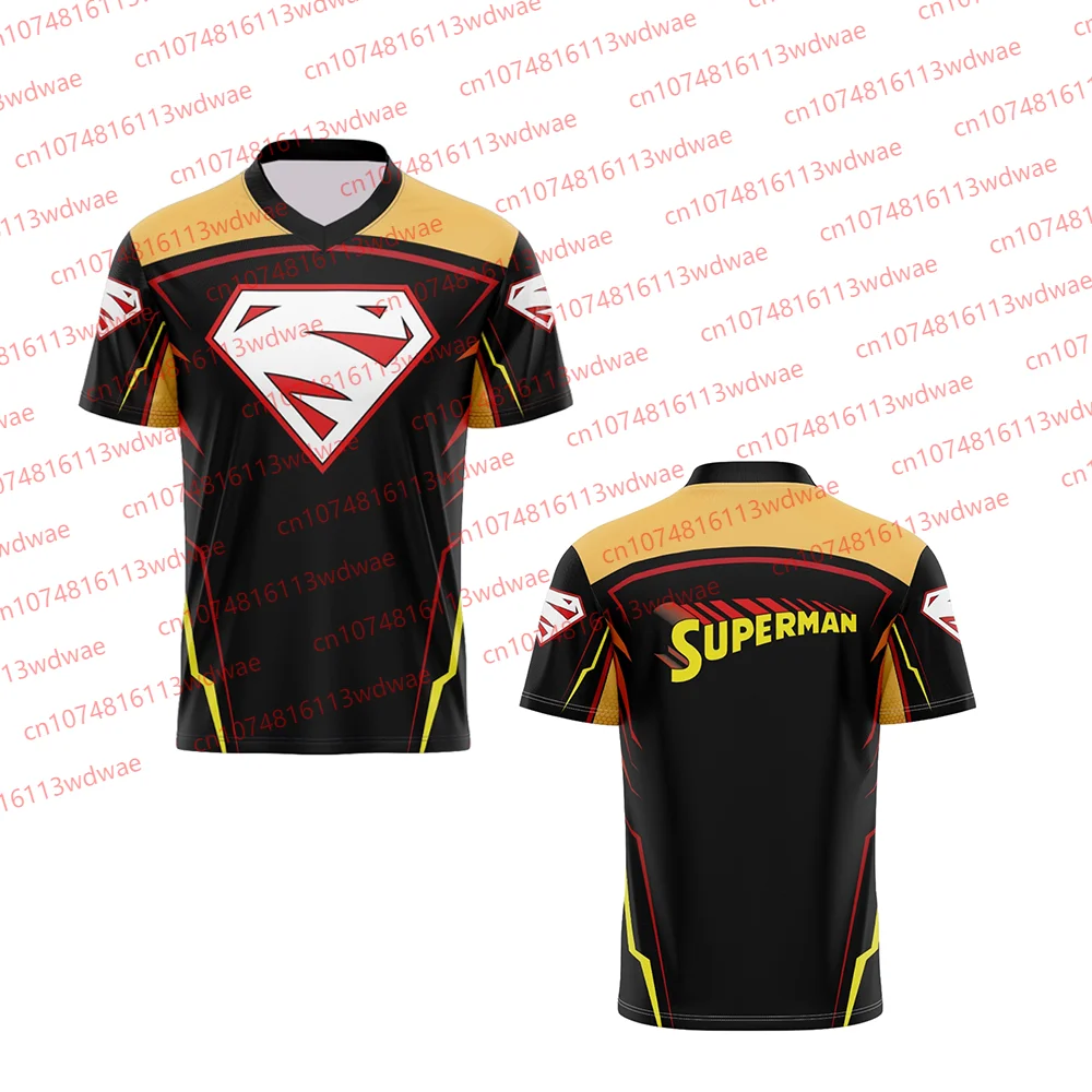 

Superman Cosplay Men Rugby T-Shirt Marvel Oversized Loose American Football Unisex Fitness Kit Children Anime Superman T-Shirt