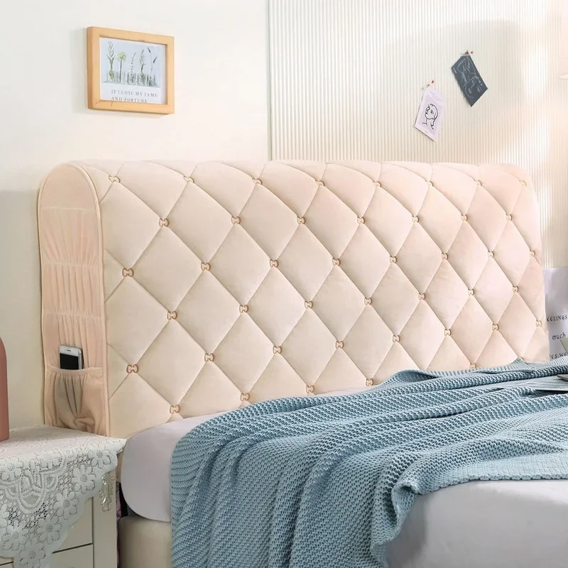 Luxury Embroidered Velvet Quilted Headboard Cover Solid Color Soft Fluffy Short Plush All-inclusive Bed Head Cover Dustproof