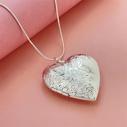 925 Silver Necklace Hollow Heart-Shaped Photo Frame Pendant, Suitable For Women's Daily Wear