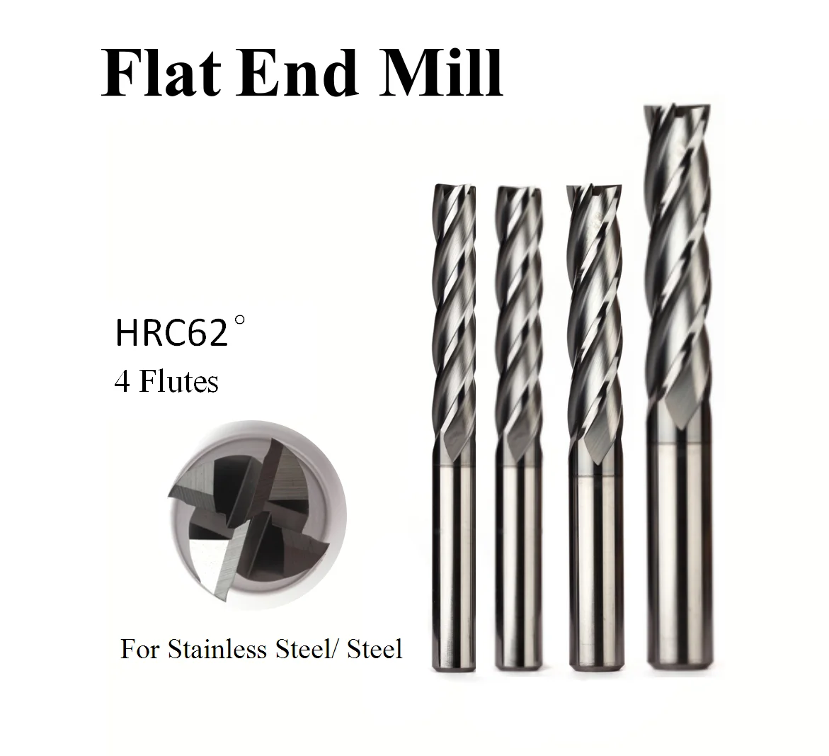 

Overlength Milling Tool High Hardness Spiral Cutter CNC Router Bits 4 Flutes Carbide Endmills for Stainless/Steel Processing