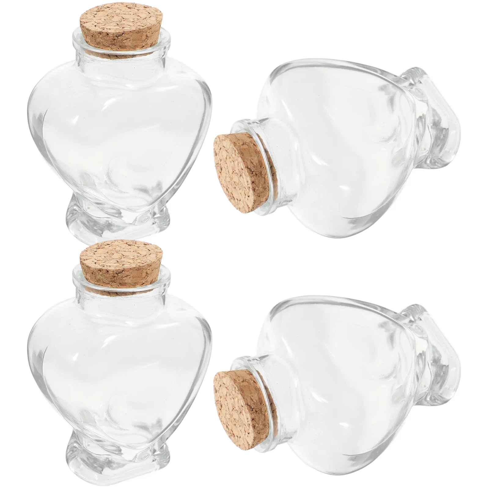 4 Pcs 160ml Heart Shaped Wish Bottles Clear Glass Wood Cork Romantic Decorative Craft Storage Seashell Favor Honeymoon Souvenir