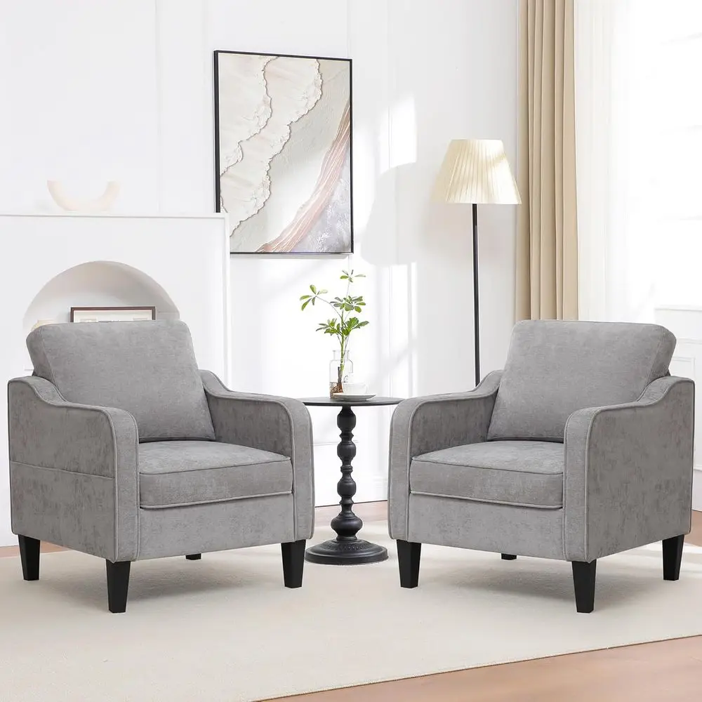 

Accent Chairs Set o 2, Upholstered Living Room Chairs with Side kets, Century ern Reading Chair or Bedroom, Comy Armchair Single