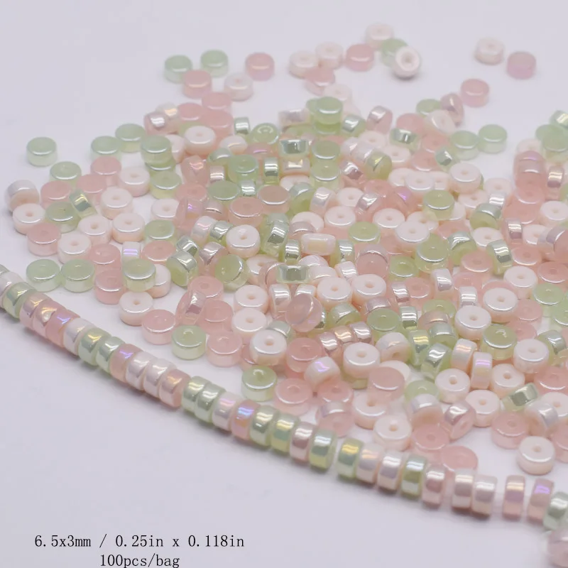 6.5x3mm 100pcs/bag Mixed-color Glass Beads Handmade Jewelry Making Spacer Beads Disk Flat Loose Spacer Beads For Jewelry Making