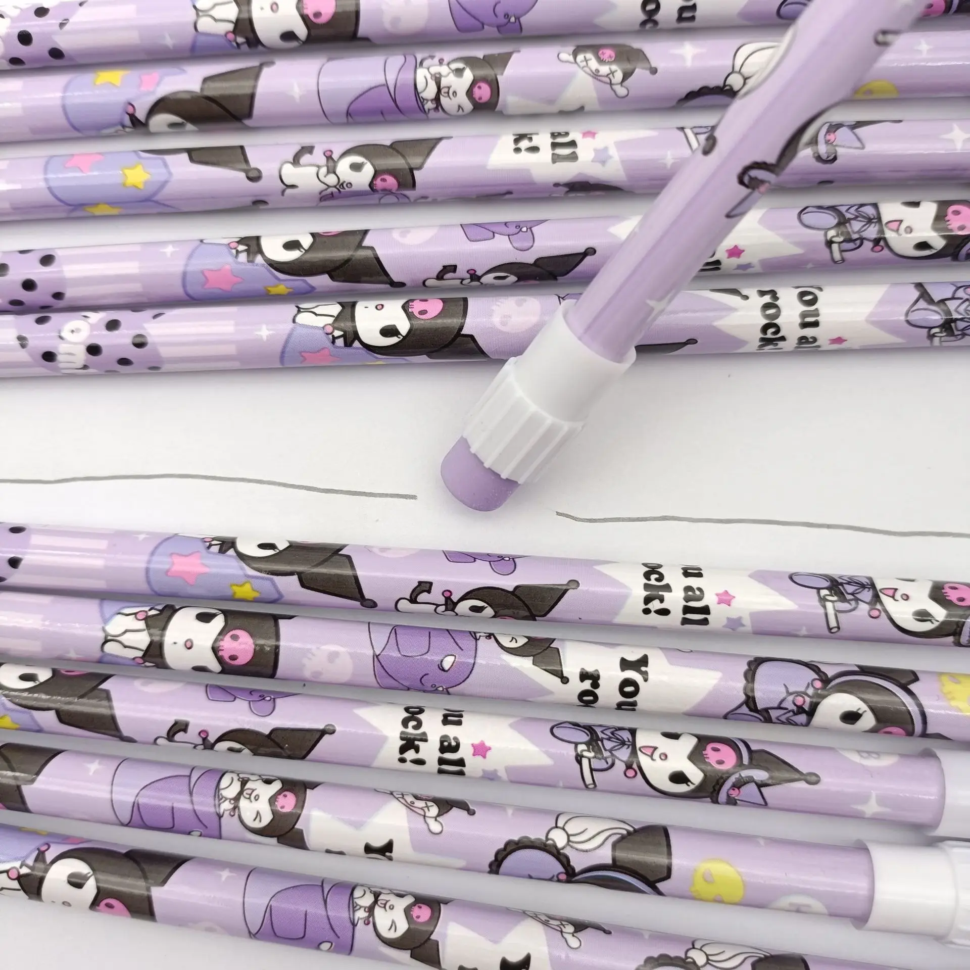 Anime Hello Kitty Kuromi 12-Pack Pencils My Melody Cinnamoroll Creative HB Writing Pencils Students Barrel Set with Eraser view 2