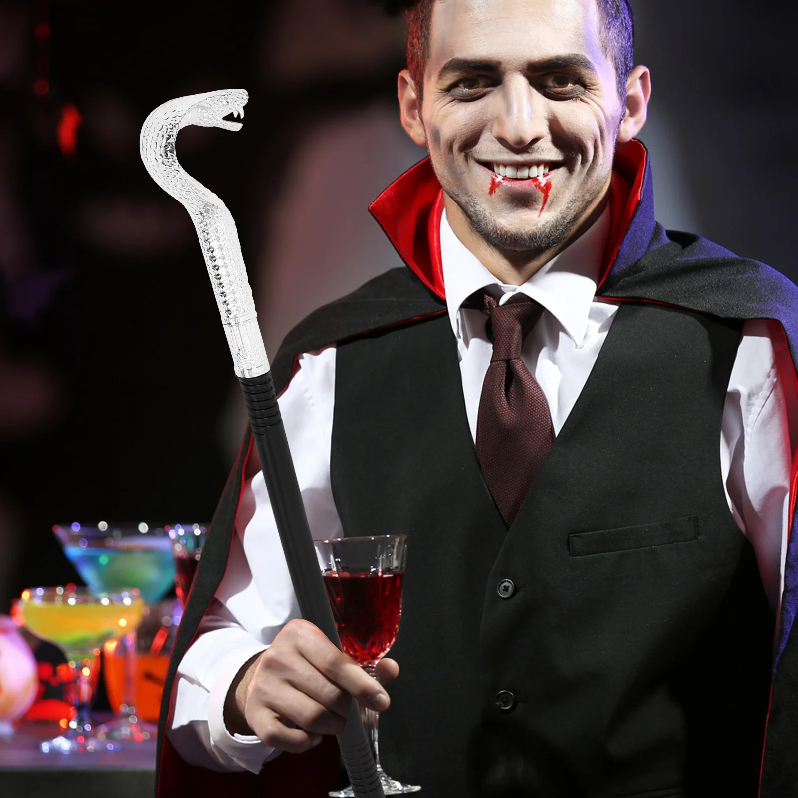 

1pcs Snake Head Cane Prop Halloween Walking Stick For Cosplay Costume Accessory Lightweight Abs Scepter Party Supply Decor