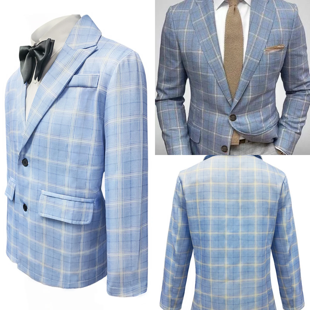 Fashion Men Jacket Line Plaid Notched Lapel Single Button Business Wear 1 Piece Tuxedos Daily Coat