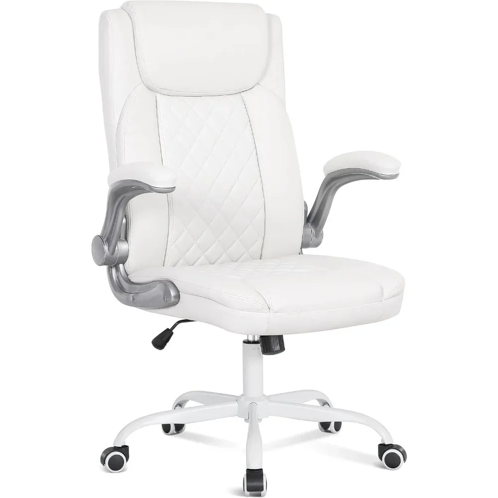 

High Back Computer Chair with Flip Up Armrest, PU Leather Executive Chair, Computer Desk Chair with Rocking Function