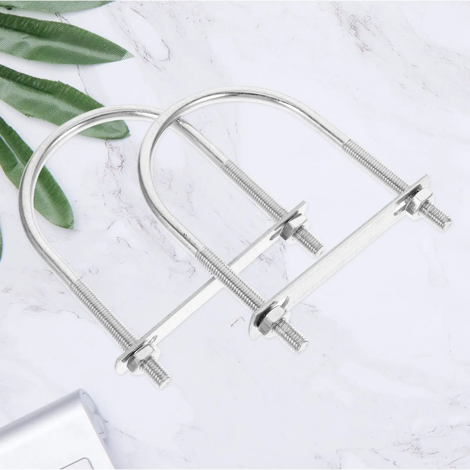 2Pcs Heavy-Duty Galvanized Steel U-Shaped Bolt Bracket M8x80x130mm Lamp Post Flagpole Mounting Kit Secure Flag Pole Clamps