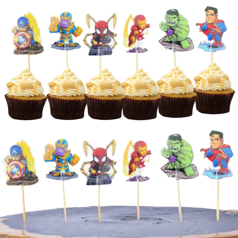 24Pcs Avengers Cupcake Toppers Superhero Party Cake Topper Decor Baby Shower Kids Boys Birthday Party Cake Decorations Supplies